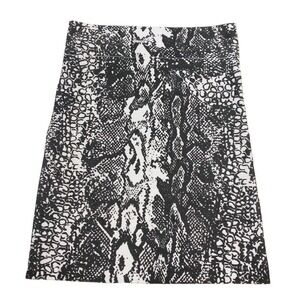 Snakeskin Print Medium Skirt Black White Patterned Pencil Career Casual Office